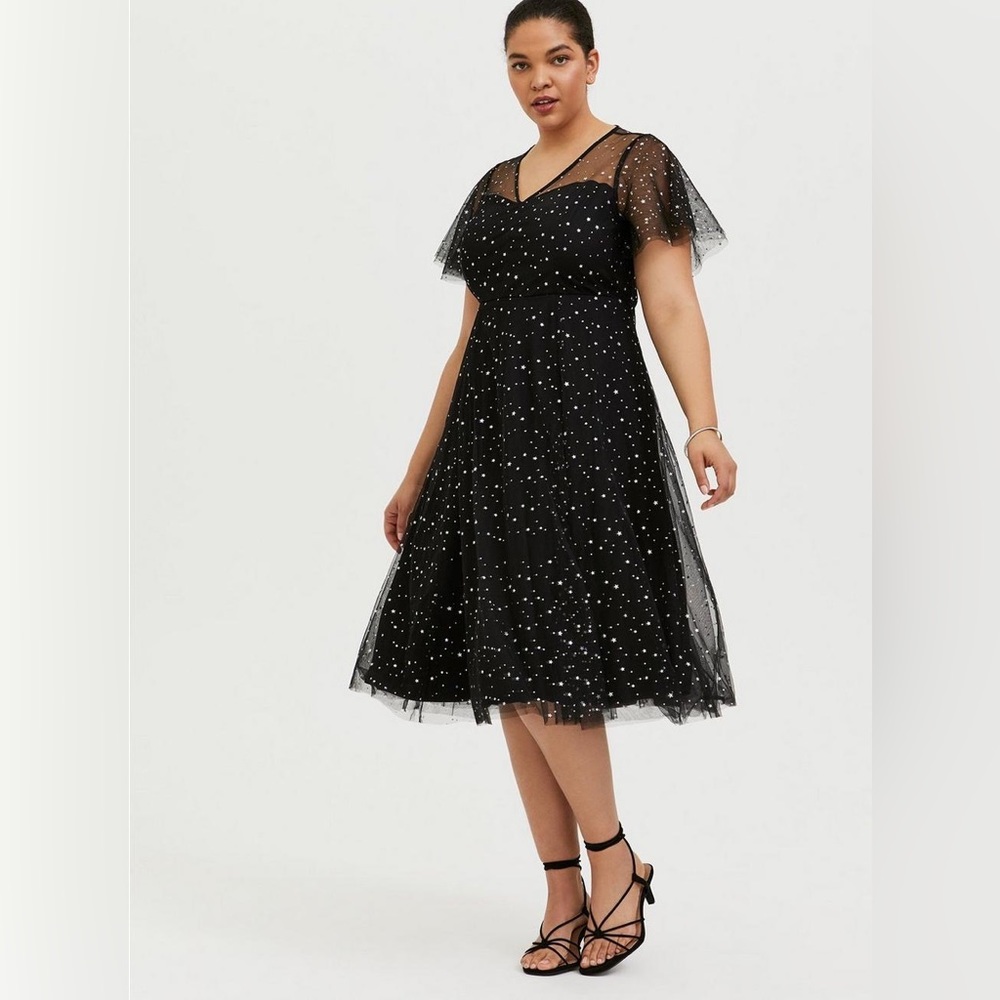 Torrid Sz 24 | Special Occasion Black Mesh Iridescent Star Midi Dress